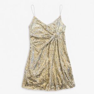 ZARA Gold Sequin Slip Dress | Sparkly Party Mini | Size S